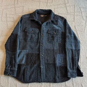 Ralph Lauren (RRL) indigo cable-knit patchwork button-down shirt